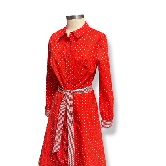Boden Womens Shirt Dress Posy Red Polka Dot US 10 Long Sleeve Collared Dress - Picture 2 of 9